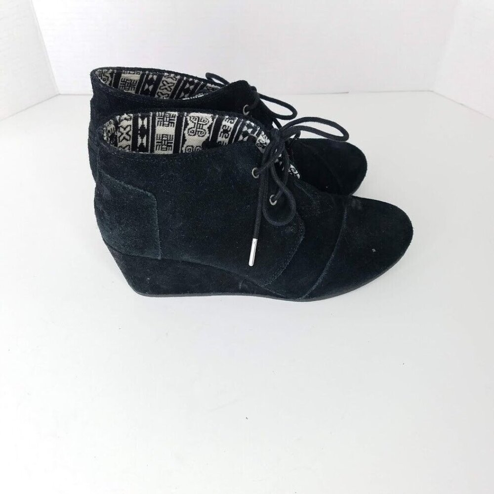 Toms Womens Ankle Boots Size 10‎ Black Suede Wedge Heel  Booties Lace Up Casual